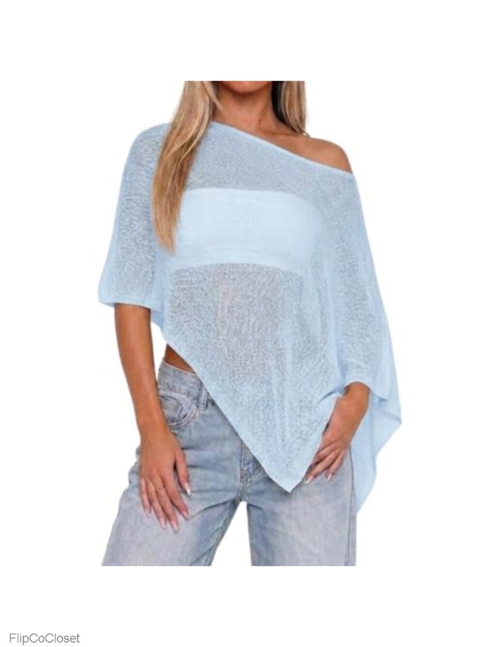 Womens Sheer Knitted Poncho Shrug Crochet Mesh Beach Cover Up